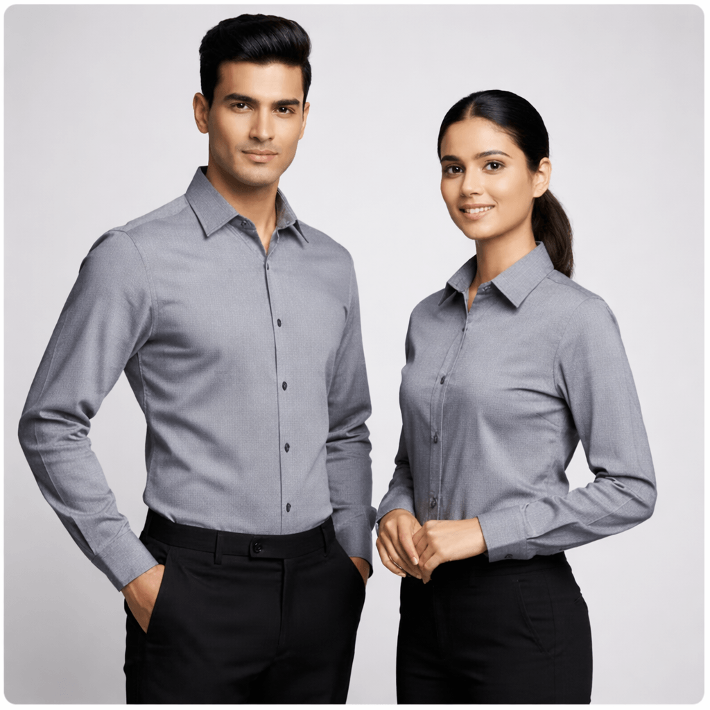 Two professionals in modern corporate wear