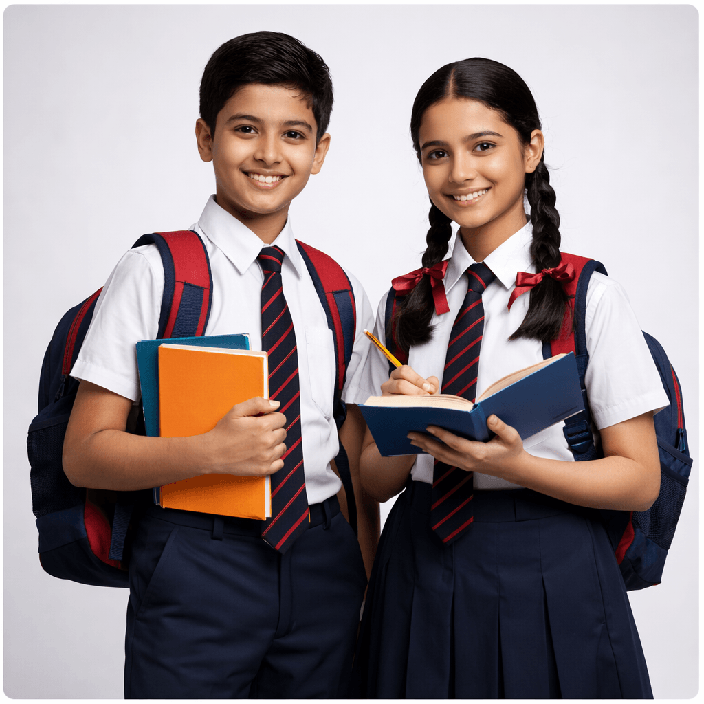 Two students in smart school uniforms
